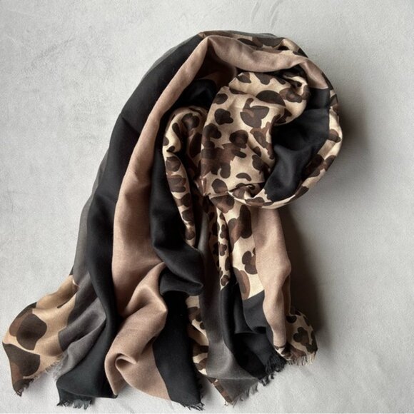 Animal Print Scarf ~ Brown Black Gray ~ Soft Fringe ~ Brand New - Picture 10 of 10